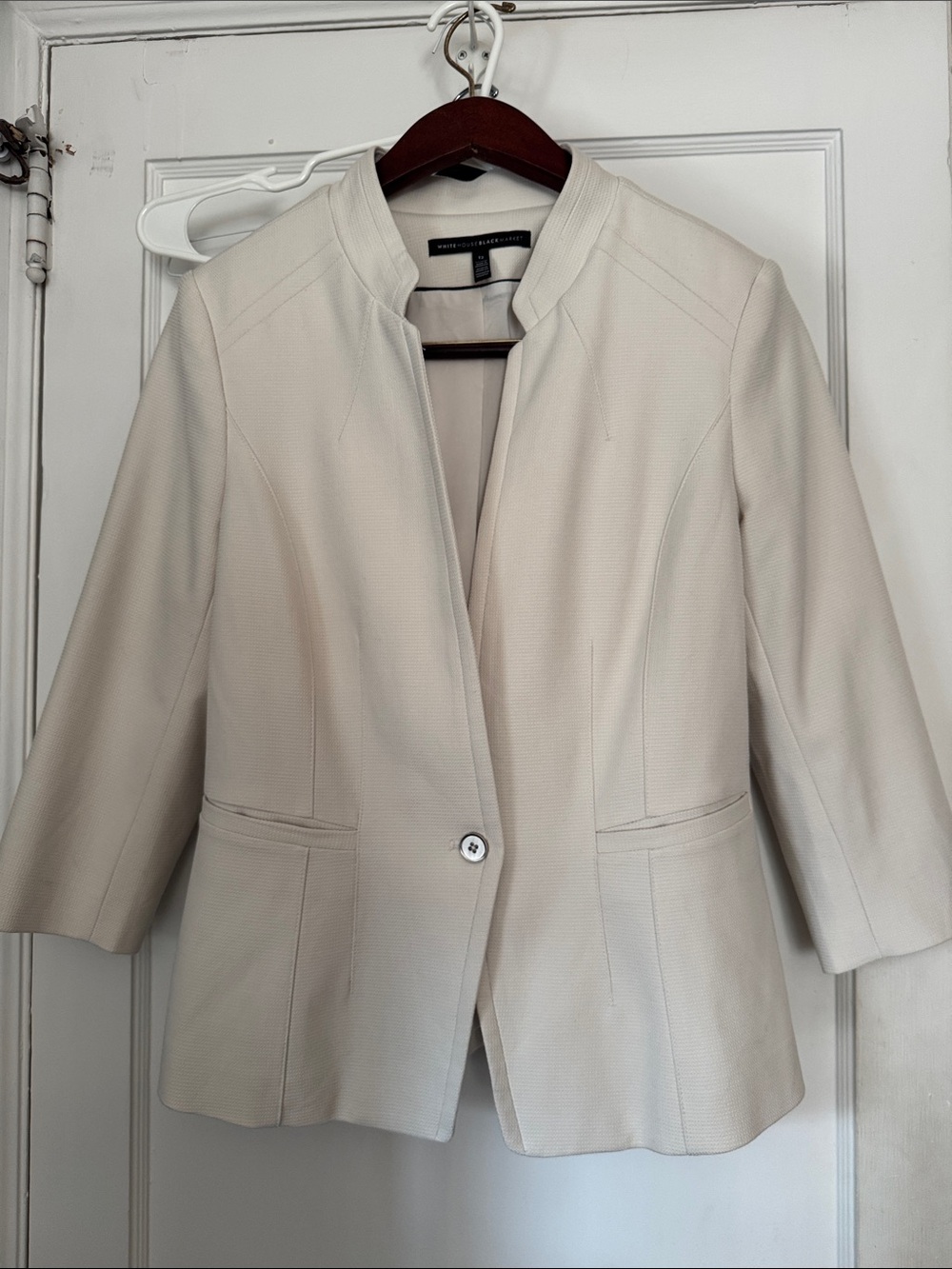 White House Black Market Women's Cream Single-Button Collarless Blazer